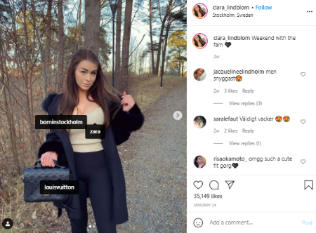 Clara Felicia promoting Louis Vuitton and Zara